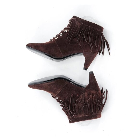 MAJE Fox Suede Ankle Fringe Bootie Brown NEW Floor Model - Picture 6 of 11